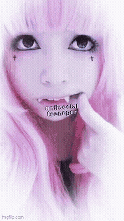 Pink Hair Girl Vampire Teeth Funny Face GIF
