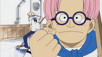 Pink Hair Glasses Cartoon In Pirate Shirt GIF