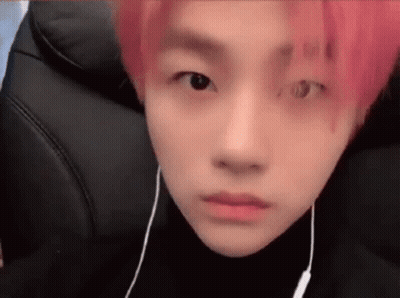 Pink Hair Person In Black Shirt And Headphones GIF