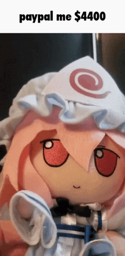 Pink Hair Stuffed Doll Saying Paypal Me 44 GIF