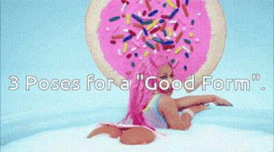 Pink Hair Woman Lying In Milk With Donut 3 Poses GIF