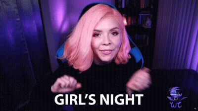 Pink Hair Woman Says Girl's Night Sitting In Chair GIF
