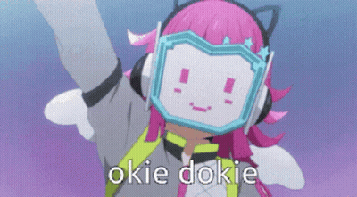 Pink Haired Anime Girl Headphones Mask Okie Dokie