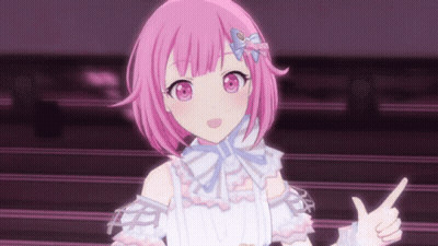 Pink Haired Anime Girl Pointing With Bow GIF