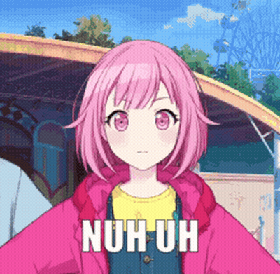 Pink Haired Anime Girl Saying Nuh Uh In Front Of Ferris Wheel GIF