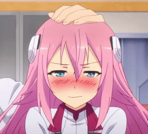 Pink Haired Anime Girl With Hand On Head GIF