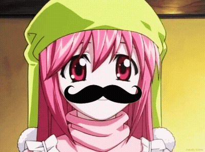 Pink Haired Anime Girl With Mustache GIF