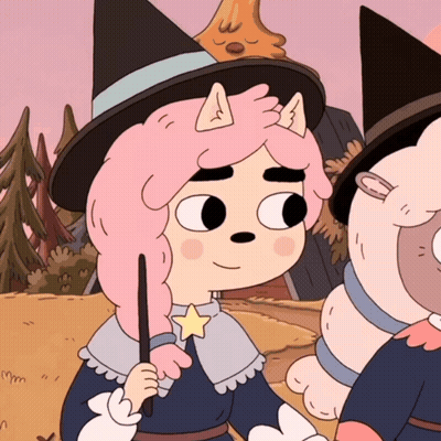 Pink Haired Cartoon Character With Witch Hat Holding Wand GIF