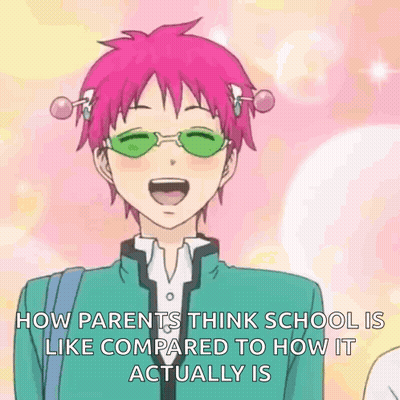 Pink-Haired Cartoon Saying How Parents Think School Is GIF