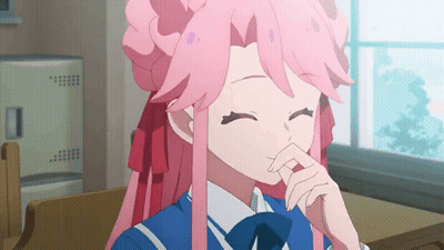 Pink Haired Girl Covering Nose GIF