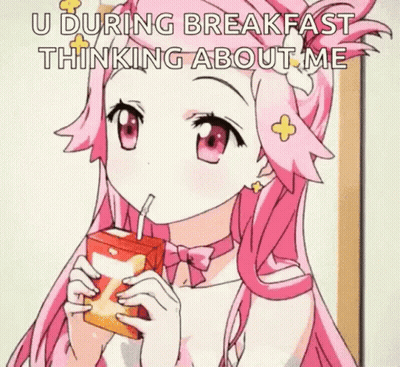 Pink-Haired Girl Drinking Juice Box GIF