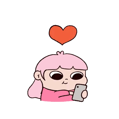 Pink Haired Girl Holding Phone And Heart Sticker