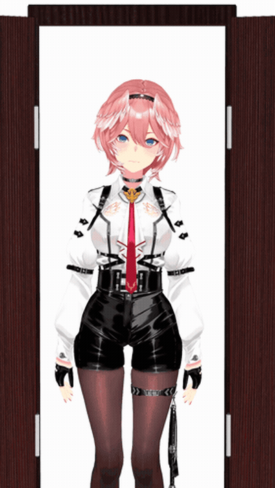 Pink-Haired Girl In Black Shorts At Door GIF