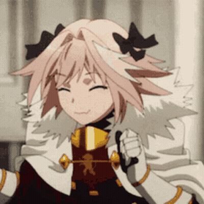 Pink-Haired Girl In Fur Coat Holding Bow GIF