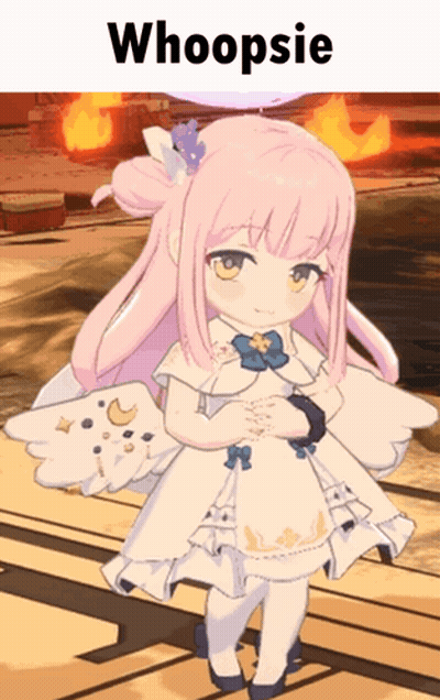 Pink-Haired Girl In White Dress By Fire Saying Whoopsie GIF