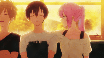Pink-Haired Girl Next To Boy In White Shirt GIF