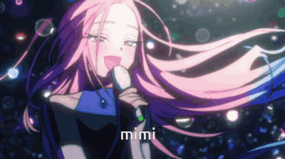 Pink-Haired Girl Singing Into Microphone Saying Mimi GIF