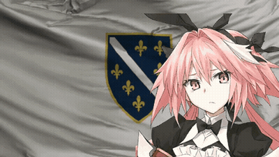 Pink-Haired Girl With Bow Tie In Front Of Flag GIF
