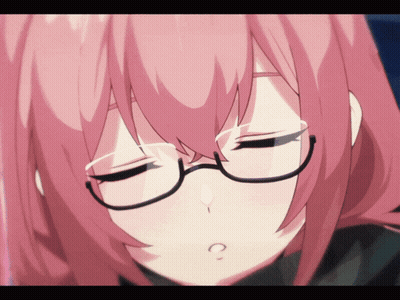 Pink-Haired Girl With Glasses And Question Mark In Mouth GIF