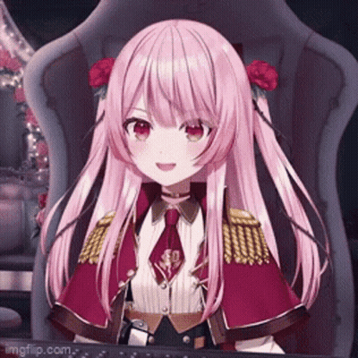 Pink-Haired Girl With Red Eyes And Flowers GIF