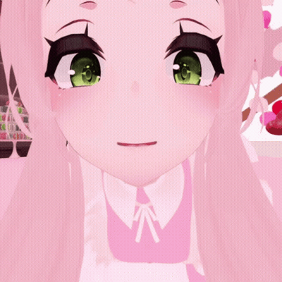 Pink-Haired Green-Eyed Girl With Bow GIF