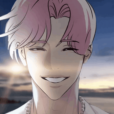 Pink Haired Man Smiling Sun Shining Through Hair GIF