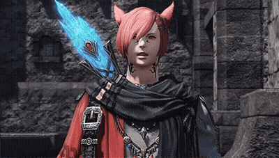 Pink-Haired Red-Eyed Woman Holding Blue Sword GIF