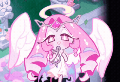 Pink-Haired White-Winged Character Holding Sword GIF