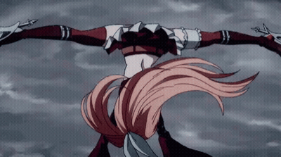 Pink-Haired Woman Handstand With Arms Outstretched On Cloudy Sky GIF