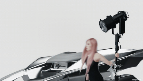 Pink Haired Woman in Front of Silver Lyman Car