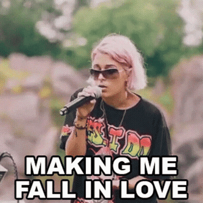 Pink-Haired Woman Singing Making Me Fall In Love GIF