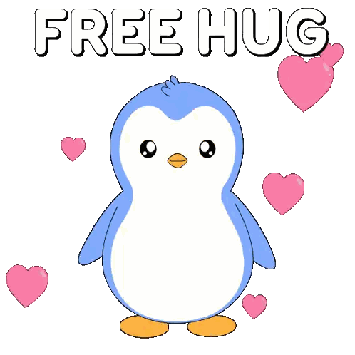 Pink Heart Hug From Blue Penguin Sticker