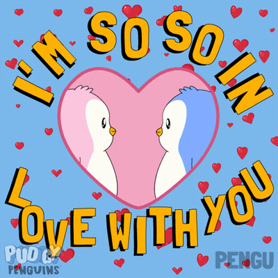 Pink Heart Penguins Kissing So In Love With You GIF