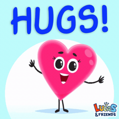 Pink Heart With Arms Legs Saying Hugs Lucas & Friends GIF