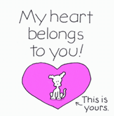 Pink Heart With Dog Saying My Heart Belongs To You GIF
