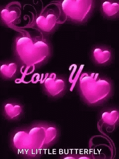 Pink Hearts Flying With Love You Text GIF