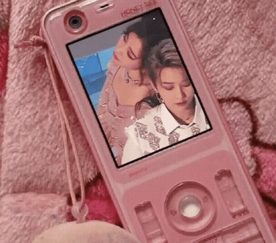 Pink Honey Bee Phone With Two People On Screen GIF