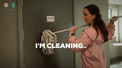 Pink Hoodie Woman Mopping Door I'm Cleaning GIF