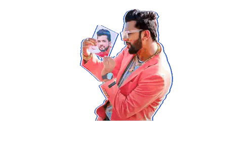 Pink Jacket Man Holding Self Portrait Sticker