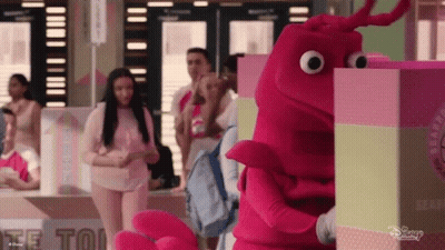 Pink Lobster Costume Mascot With Group GIF