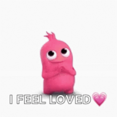 Pink Monster Saying I Feel Loved GIF