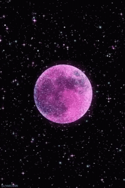 Pink Moon Surrounded By Stars In Dark Space GIF