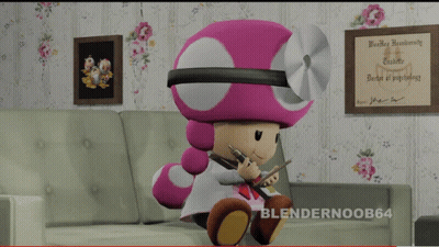 Pink Mushroom Doctor Sitting On Couch GIF