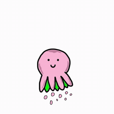 Pink Octopus With Green Tentacles And Bubbles GIF