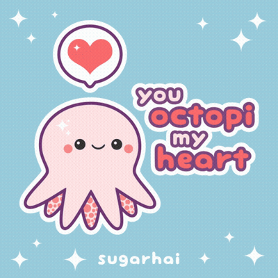 Pink Octopus You Octopi My Heart On Blue GIF