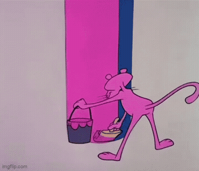 Pink Panther Painting Blue Wall With Man Holding Paint GIF