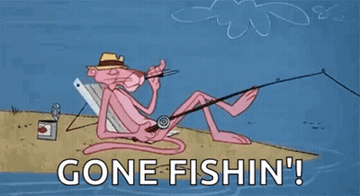 Pink Panther Sitting Beach Fishing GIF