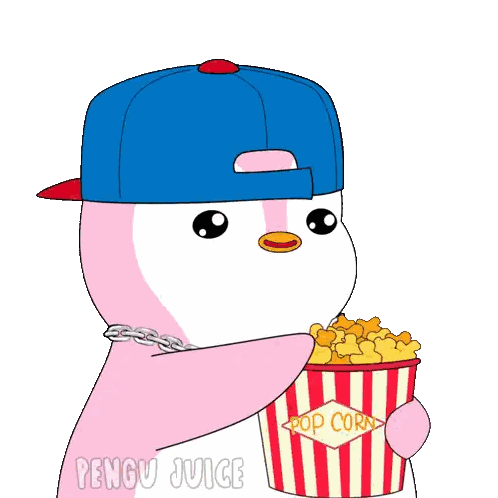 Pink Penguin Eating Popcorn Sticker