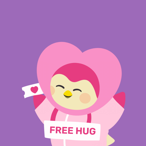 Pink Penguin Holding Free Hug Sign GIF