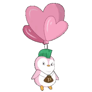 Pink Penguin Holding Heart Balloon Sticker
